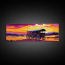 Western Wheels, cowboy painting, rustic wall art, gift idea, farmhouse decor, panoramic art, extra wide art, framed canvas print