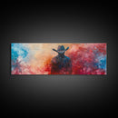 Moody Cowboy Art, dark romance painting, rustic wall art, southwest wall art, extra wide art, framed canvas print, panoramic painting