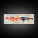 Colorful feather, native art, southwestern decor, rustic wall art, boho art, framed canvas print, extra wide art, tribal painting