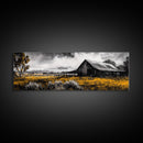 Western Ranch, barn landscape oil painting, rustic decor, farmhouse art, extra wide art, framed canvas print, above couch wall art
