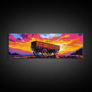 Sunset wagon, pink orange wall art, southwest wall art, geometric wall art, boho art, panoramic painting, framed canvas print, rustic decor