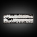 Bull and bear art, black and white painting, rustic wall art, farmhouse decor, extra wide art, framed canvas print, moody art, landscape painting