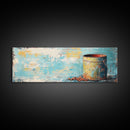 Rustic Tin, wabi sabi art, rustic wall art, teal wall art, farmhouse art, kitchen decor, Framed Canvas Print, above sofa art