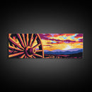 Vibrant Wagon Sunset, pink abstract art, poppy wall art, boho art, panoramic painting, extra wide art, framed canvas print, vintage wall art