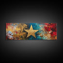 Golden Star, abstract art, bold colors, textured wall art, framed canvas print, mosaic wall art, extra wide art, above couch art