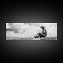 Man On Beach, Wabi Sabi Art, Framed Canvas Print, Coastal Landscape Art, Moody Art, Rustic Decor, Above Sofa Art, Minimalist Wall Art