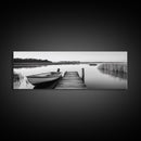 Boat On Dock, Nautical Wall Art, Framed Canvas Print, Coastal Landscape Art, Rustic Decor, Extra Wide Art, Minimalist Art, Bedroom Art
