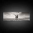 Longhorn, western landscape, bull and bear art, panoramic art, extra wide art, rustic wall art, framed canvas print, farmhouse decor, moody art