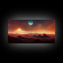Scifi canvas print, Alien world with 3 moons, spooky print, creepy art, science fiction art