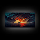 Abstract art deco sunset canvas print, sunset over the vast ocean, living room art