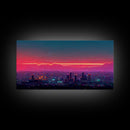 Los Angeles Wall Art, California at sunset canvas print, outrun style, vapor wave, synth wave sunset, ready to hang wall art