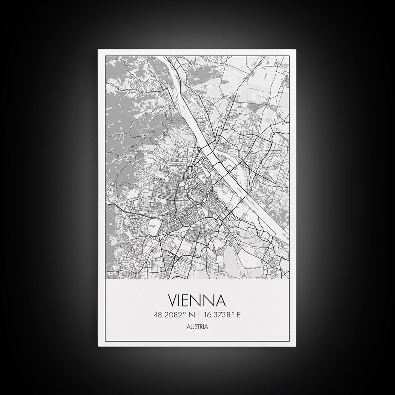 Vienna Street Map, Austria Map, City Map Print, Modern Wall Art, Wall Art, Canvas Print, Black And White, Unique Wedding Gift, Travel Art