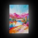 Bright Southwestern Landscape Art - Framed Canvas Print, Desert Decor, Vibrant Living Room Wall Art, Colorful Nature Scene