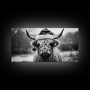 Highland Cow Wearing Santa Hat, Festive and Fun Framed Canvas Print for Holiday Wall Art, Living Room or Bedroom Decor