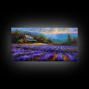 Lavender Field at Twilight, Dreamy Landscape Art, Framed Canvas Print, Boho Bedroom Decor, Purple Art, Rustic Wall Art