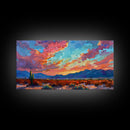 Road Through Desert at Sunset, Colorful Southwestern Art, Framed Canvas Print, Boho Wall Decor, Rustic Living Room Art, Desert Scene