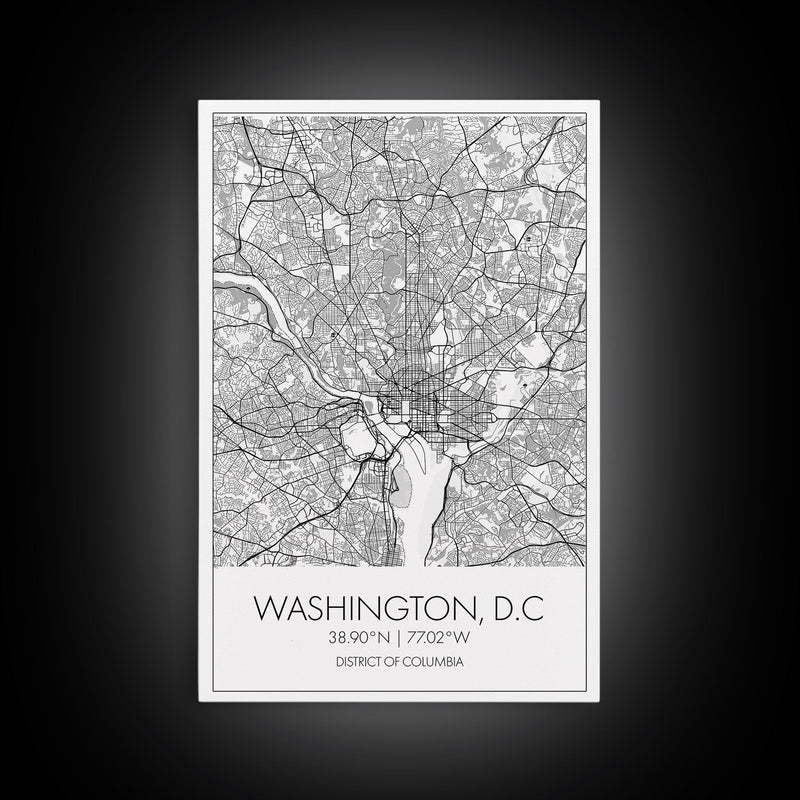 Washington DC Street Map, District Of Columbia Map, City Map Print, Minimalist Art, Wall Art, Canvas Print, Best Friend Gifts, Travel Art