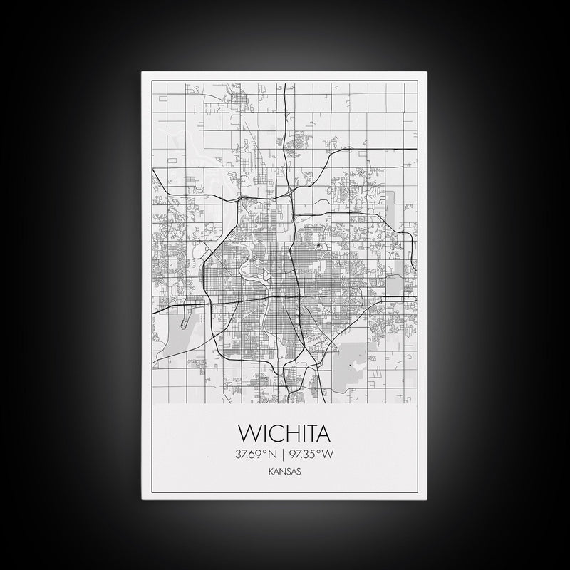 Wichita Street Map, Kansas Map, City Map Print, Minimalist Art, Wall Art, Canvas Print, Travel Wall Art, Gifts For Travelers, Canvas Art