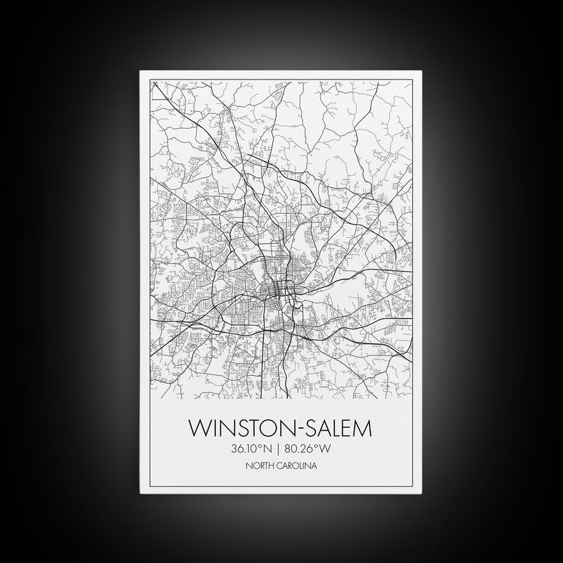 Winston Salem Street Map, North Carolina Map, City Map Print, Minimalist Art, Wall Art, Canvas Print, Modern Wall Art, Adventure Gifts