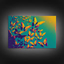 Synthwave Tangerine butterflies, beautiful butterfly art, framed canvas print, framed wall art