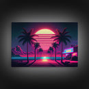 The Neon Boardwalk, Florida Synthwave Sunset, framed canvas print, retro style Miami vibes art