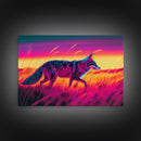Cute fox in the tall grass, animal print, vaporwave framed canvas print, retrowave animal art