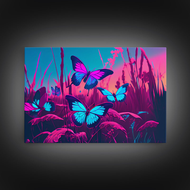 Beautiful butterfly art, vaporwave aesthetic pastel art, framed canvas print, synthwave art