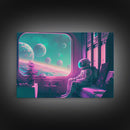 Vaporwave Aesthetic Scifi Art, In Transit, Astronaut riding the space train, framed canvas print