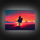 The Sunset Ride, Wild West Cowboy Art, retro style western decor, framed canvas print