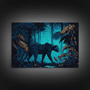 Black and Turquoise Panther, framed canvas print, unique wall art, wildlife canvas art, living room wall art