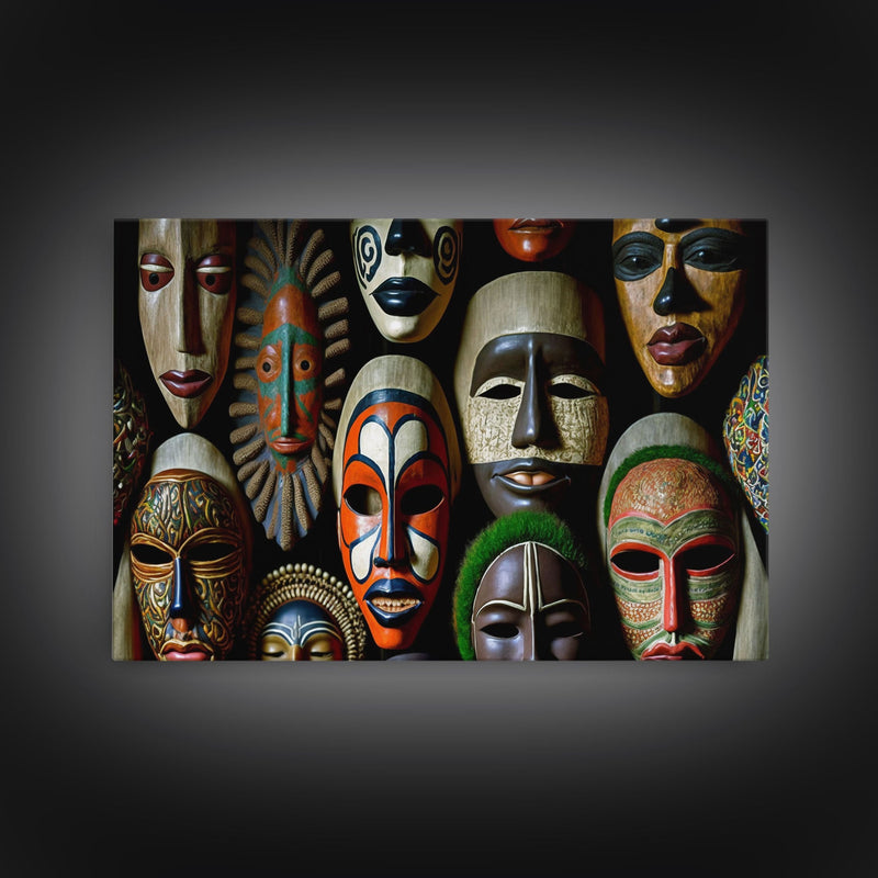 African Traditional Masks Framed Canvas Wall Art | Canvas Print Decor for Home & Office Decoration I Ready To Hang Canvas