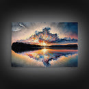 Sunset Reflection over a Lake, framed canvas print, framed wall art, colorful decor, above couch art
