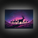 Wildlife at Night, Timelapse art, framed canvas print, synthwave style animal art
