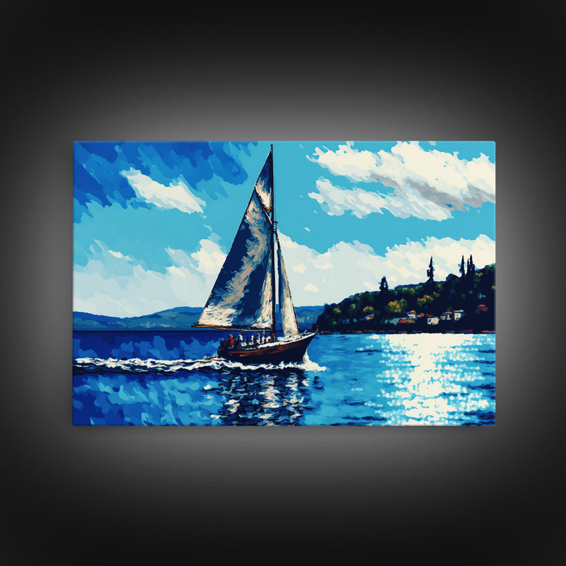 Blue Sky and Blue Sea There's Nothing Else For Me, Framed Canvas Print, Oil Painting Style, Sailing / Sail Boat Art