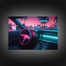 Car interior Wall Art | Framed Canvas Print | Living room art | Neon Lights | Outrun Style | Guest room art | Retro art | Beautiful Art