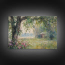 Painting Of An Old Farmhouse In The Spring, Framed Canvas Print, Watercolor Painting, Original Art, Living Room Art, Wall Art