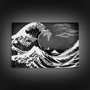 Black and White Wave Canvas Print, Hokusai Inspired Wall Art, Woodblock Print Style, Wall Art, Vintage Style Wall Art