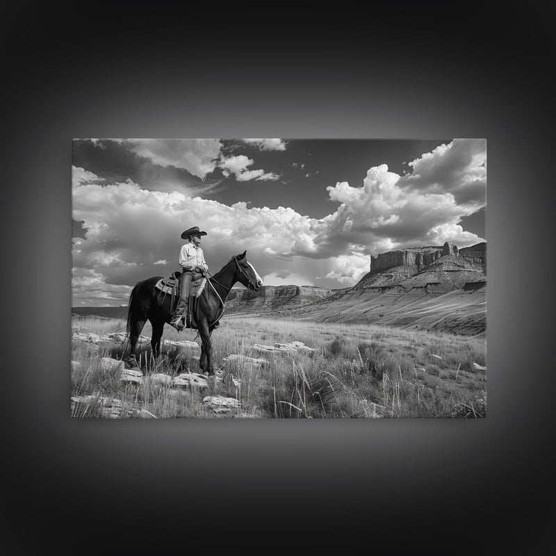 Arizona Cowboy Black and White Photography Print, Framed Canvas Print or Metal Art, Western Decor, Country Art, Living Room Art