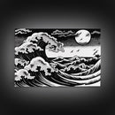 Black and White Wave Canvas Print, Hokusai Inspired Wall Art, Woodblock Print Style, Wall Art, Vintage Style Wall Art