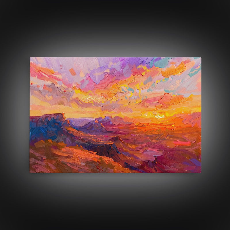 Arizona Desert Sunset Art Print - Framed Canvas Metal or Oil Painting - Southwestern Decor