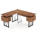 L-shaped Computer Desk with Power Outlets and 3 Storage Drawers-Rustic Brown by LJGDeals