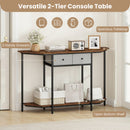 Console Table with 2 Drawers and Open Storage Shelf-Rustic Brown