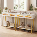 Console Table with LED Lights and Open Shelf - White & Gold by DirectDeals
