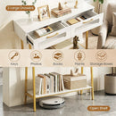 Console Table with LED Lights and Open Shelf - White & Gold by LJGDeals