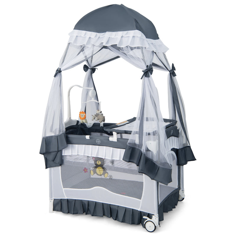 Convertible Bassinet with Removable Changing Table and Detachable Mesh Net-Grey, photo 3 of 6