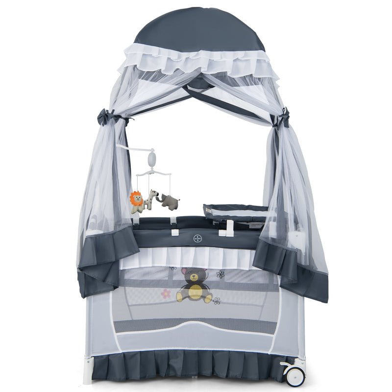 Convertible Bassinet with Removable Changing Table and Detachable Mesh Net-Grey, photo 4 of 6