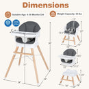 Convertible High Chair for Babies and Toddlers Solid Wood Baby Feeding Chair with 3-Position Adjustable Tray