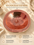 Copper Brass Sink - Oval Drop-In Engraved Bathroom Sink
