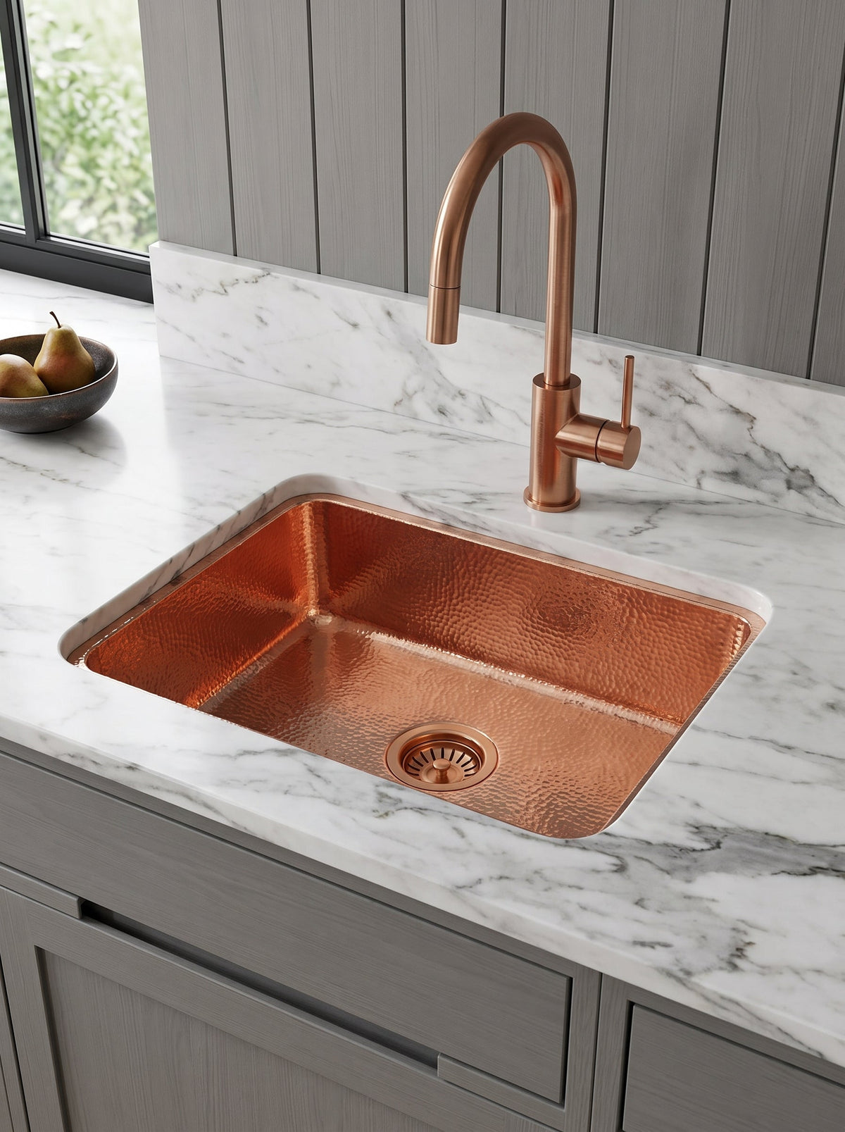 Copper Kitchen Sink - Hammered Island sink