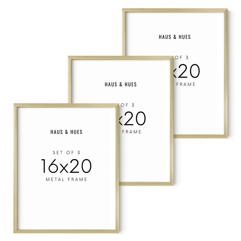 16x20 in, Set of 3, Gold Aluminum